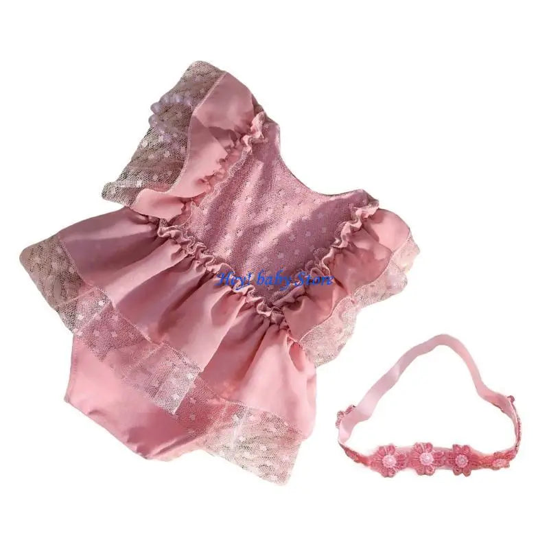 Baby Girl Photography Props – Lace Romper & Flower Headband Set