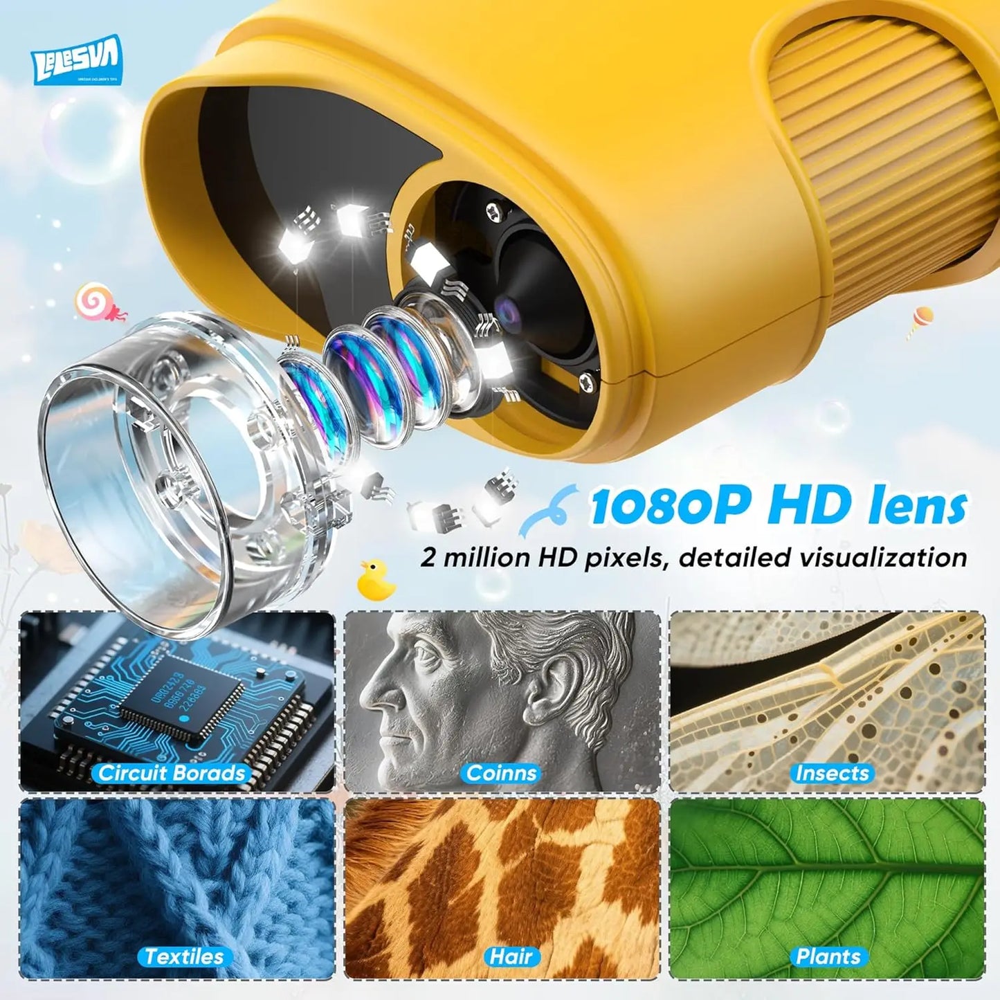 1000X Pocket Microscope for Kids with 4K 2.0" Screen Digital Handheld Rechargeable Portable Science Toy STEM Educational Gift Peaceful Pleasures Health and Wellness