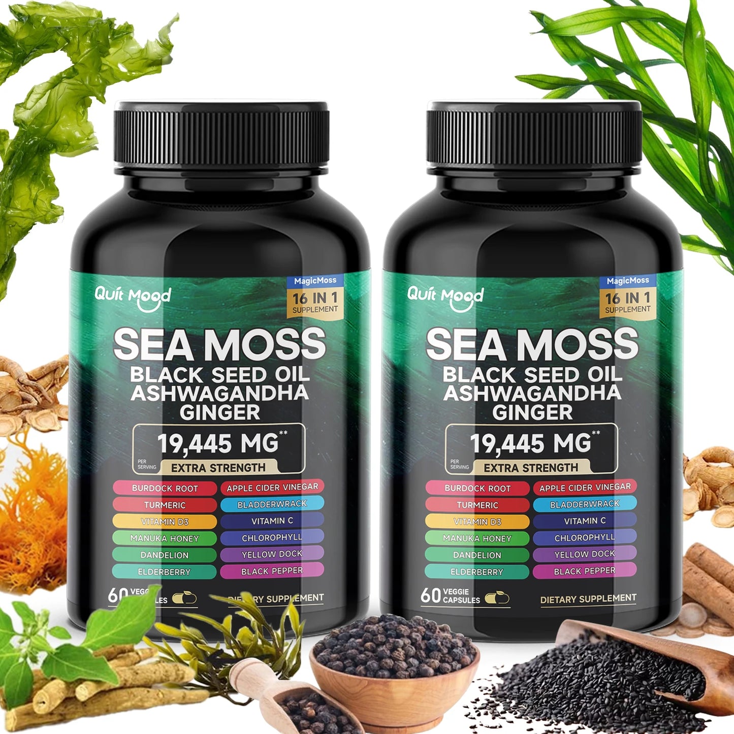 2-Pack Sea Moss & Black Seed Oil Superfood Capsules – 120ct Peaceful Pleasures Health and Wellness