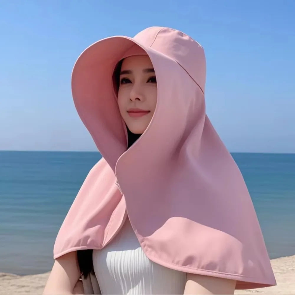 Summer Women's Sun Protection with Neck Cover Sunshade Protection Hat Large Brim Face Covering Hat Face Mask Neck Protection Hat Peaceful Pleasures Health and Wellness