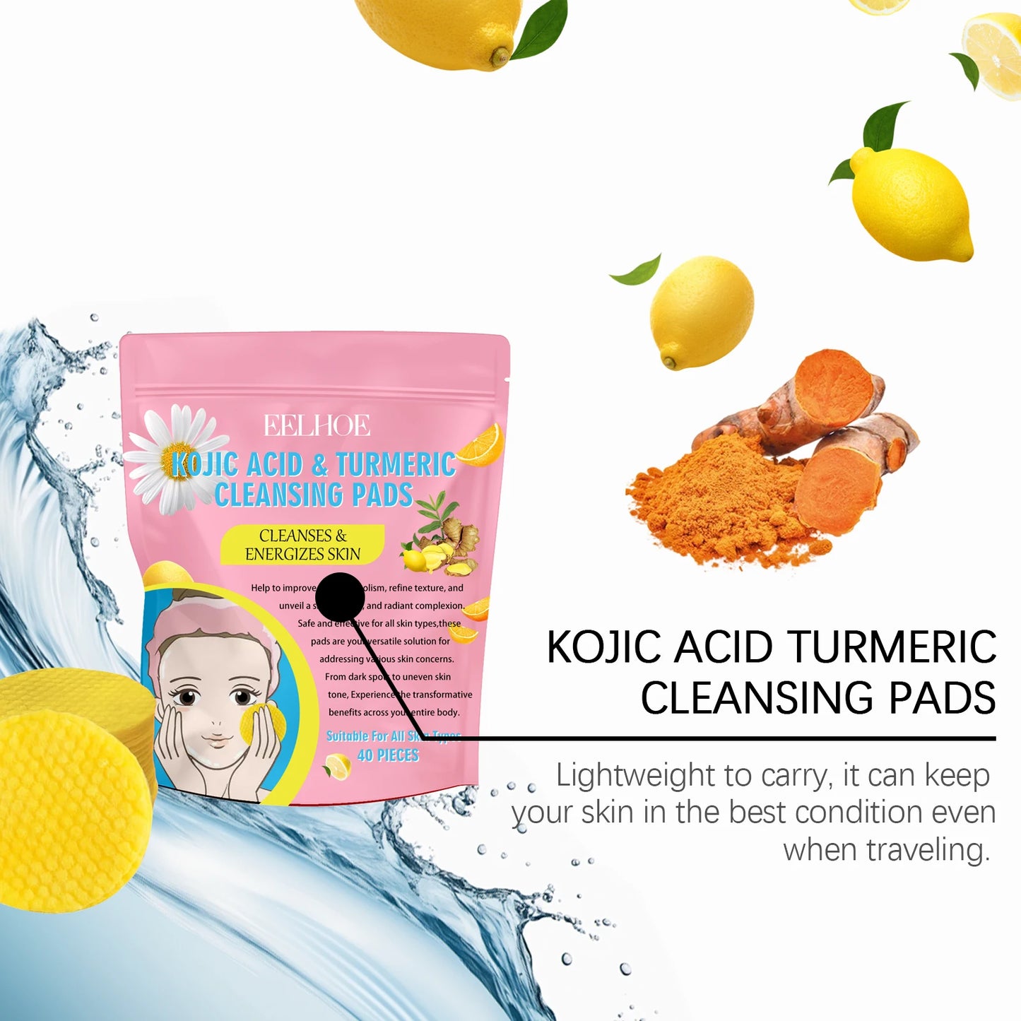 Turmeric Kojic Acid Cleansing Pads – Brighten & Fade Dark Spots