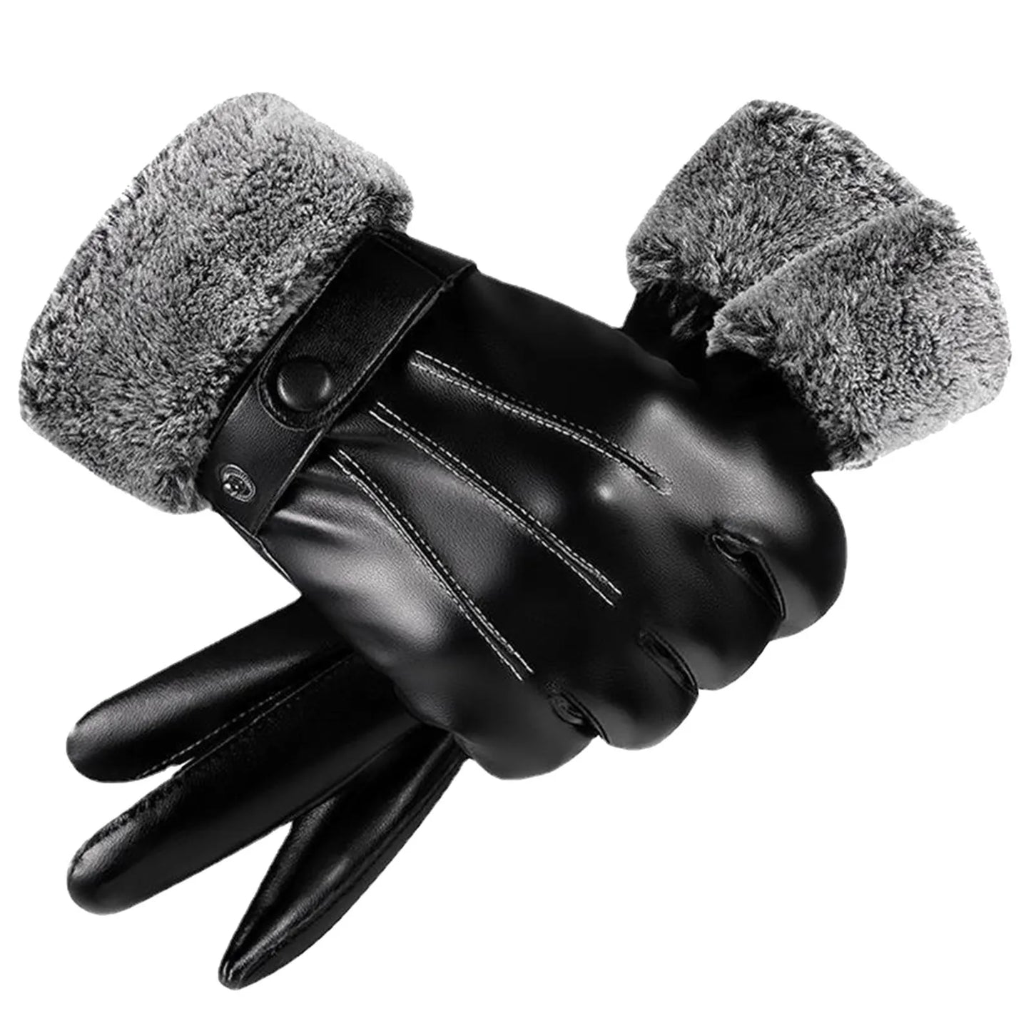Winter Warm Fur Plush Gloves for Men Women, PU Leather Driving Gloves Windproof Non-Slip Thermal Cycling Motorcycle Gloves Peaceful Pleasures Health and Wellness black