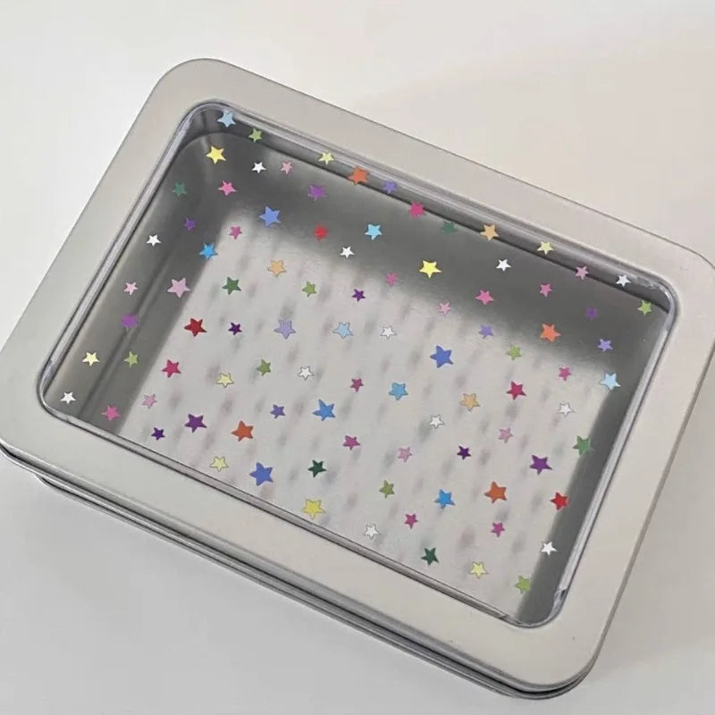 Colorful Star Earring Storage Tin Box Four Leaf Clover Design Simple Desktop Organizer Small Card Badge Storage Box Peaceful Pleasures Health and Wellness