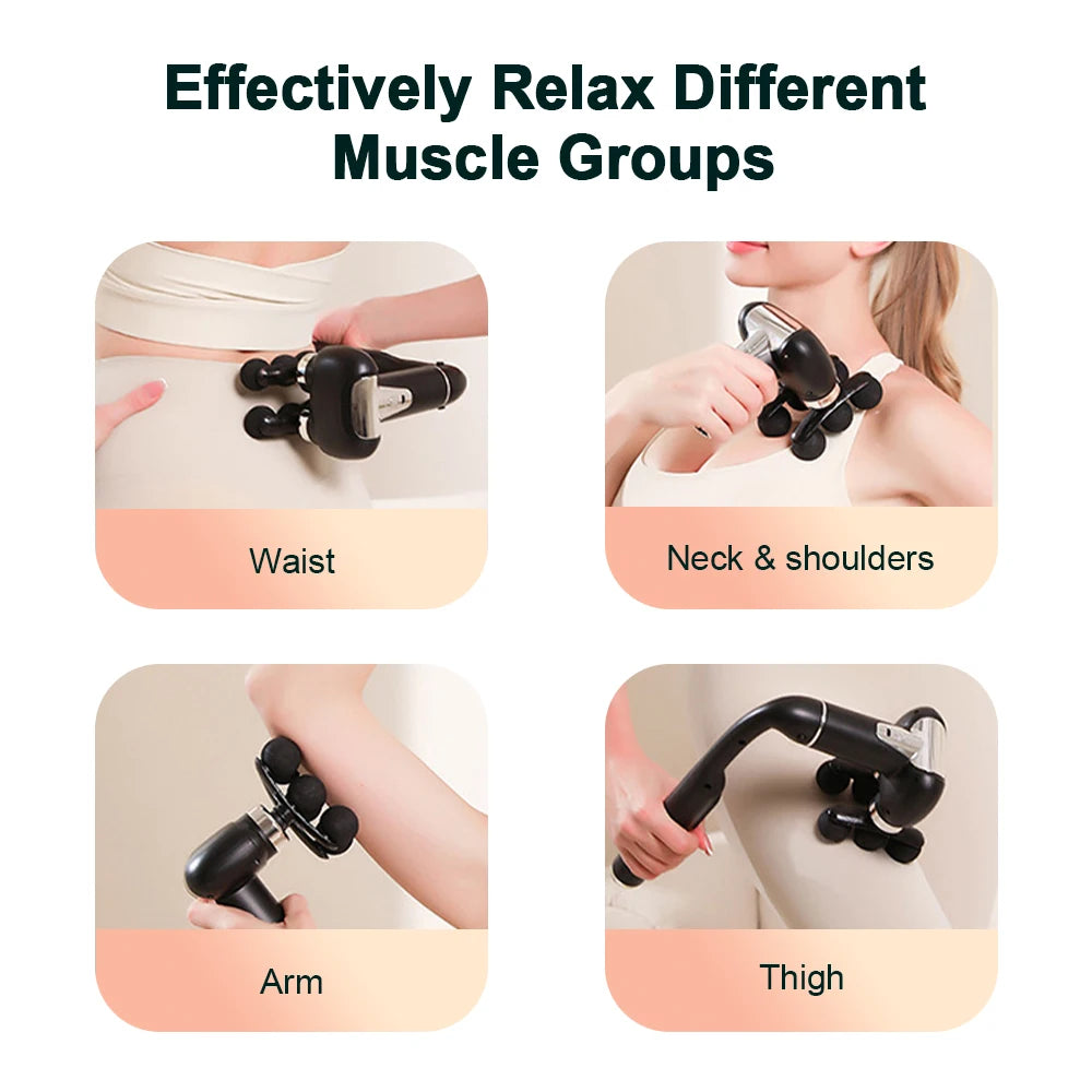 6-Heads Handhel Fascia Gun High Frequency Vibration Body Massage Gun Neck Shoulder Waist Back Handle Massager Fascia masajeador Peaceful Pleasures Health and Wellness