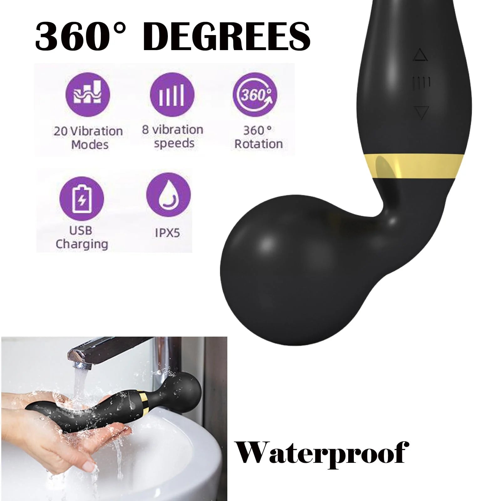 Vibrator Wand,Adult Sex Toy Wand, G Spot Dildo, Clit Vibrator, Sex Vibrators,Clitoris Stimulation,with 8 Speeds & 20 Patterns, F Peaceful Pleasures Health and Wellness