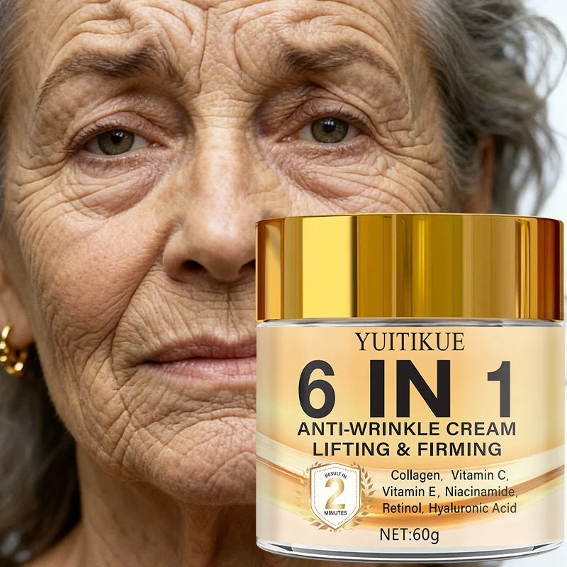 6-in-1 Anti-Wrinkle Cream 60g Quick Lifting & Firming with Collagen & Retinol Moisturizing Skin Smoothing Formula Peaceful Pleasures Health and Wellness