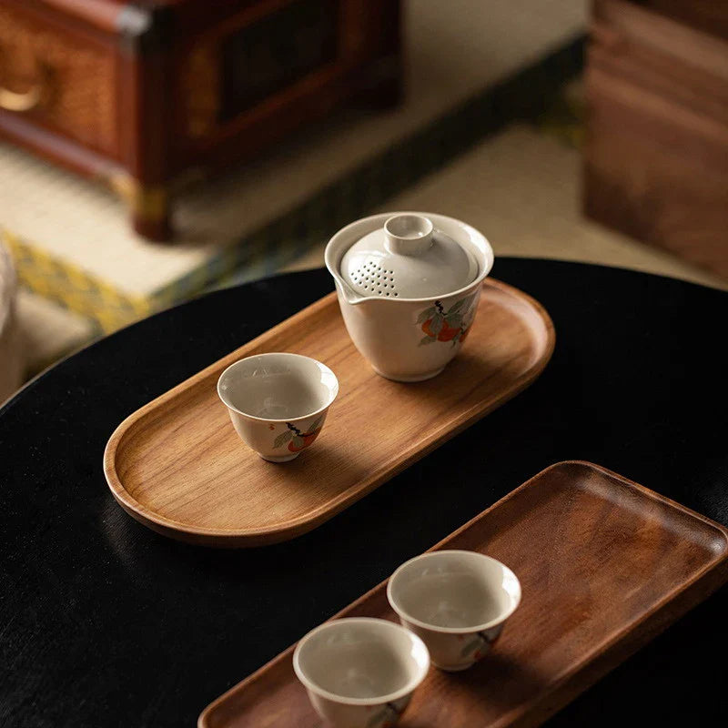 Japanese Round Solid Wood Serving Tray – Snack & Fruit Platter