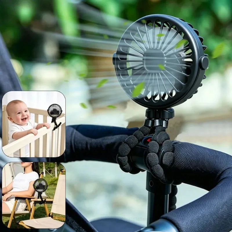 Portable Baby Stroller Fan | USB Rechargeable Clip-On Mini Fan