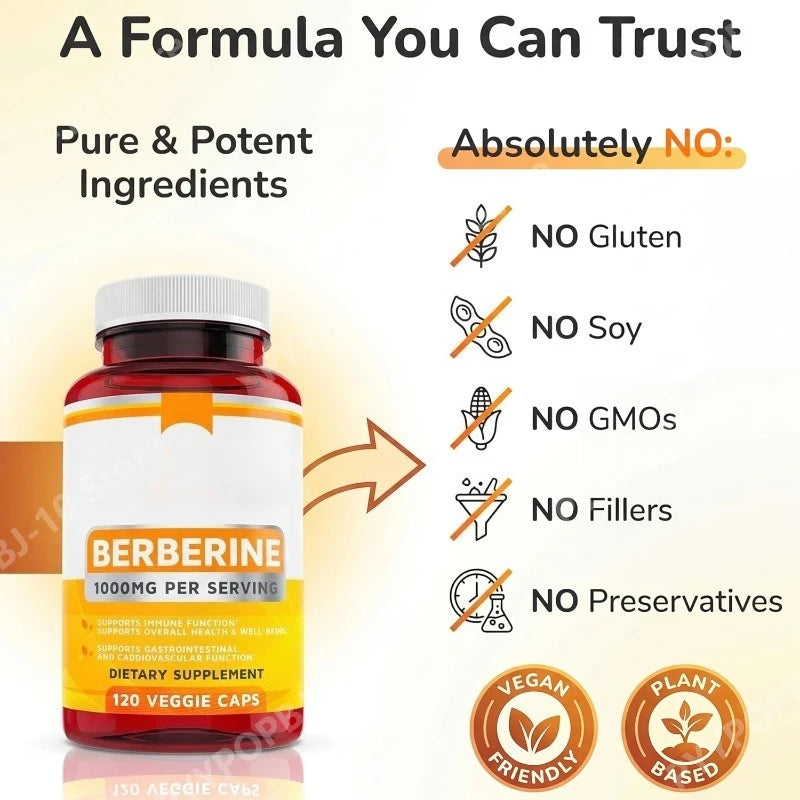 Berberine HCl 1000mg – Immune & Digestive Support | 120 Vegan Caps