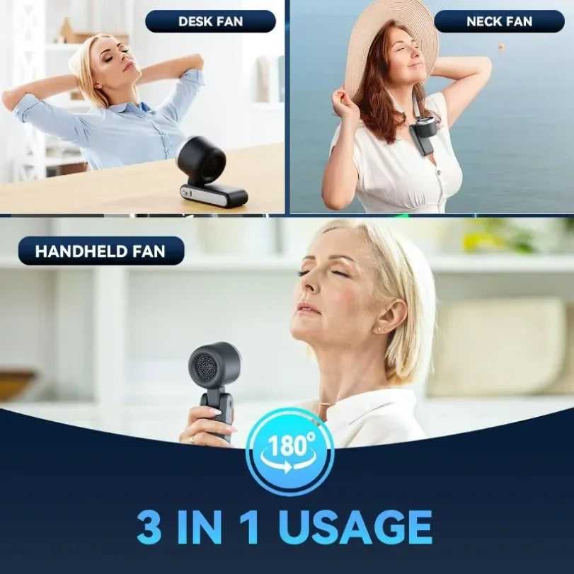 3-in-1 Portable Mini Fan | 5-Speed USB Rechargeable Travel Fan