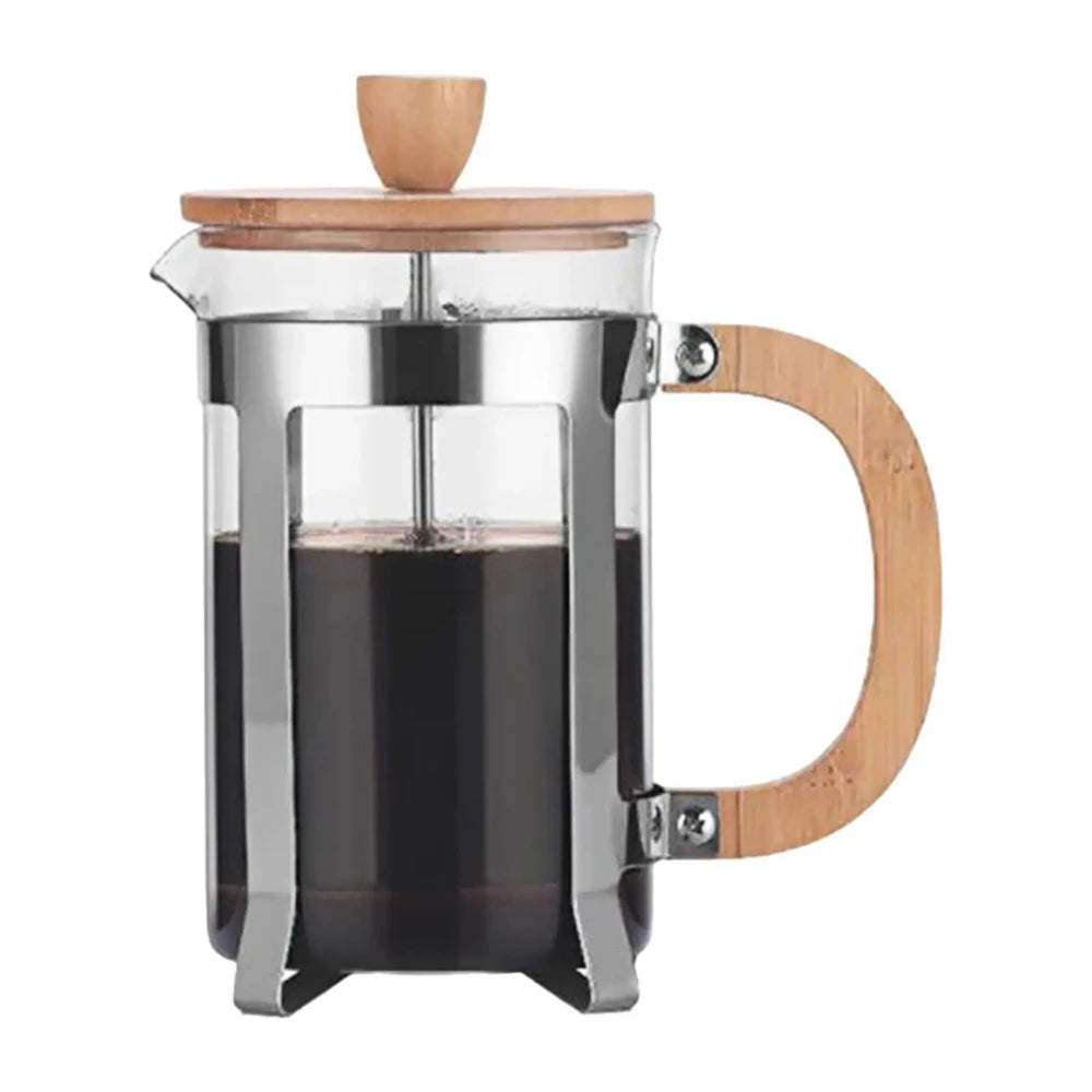 350/600ml Stainless Steel Pressing pots Food Grade Press type Wooden handle Maker French Transparent Press for Coffee and Tea Peaceful Pleasures Health and Wellness