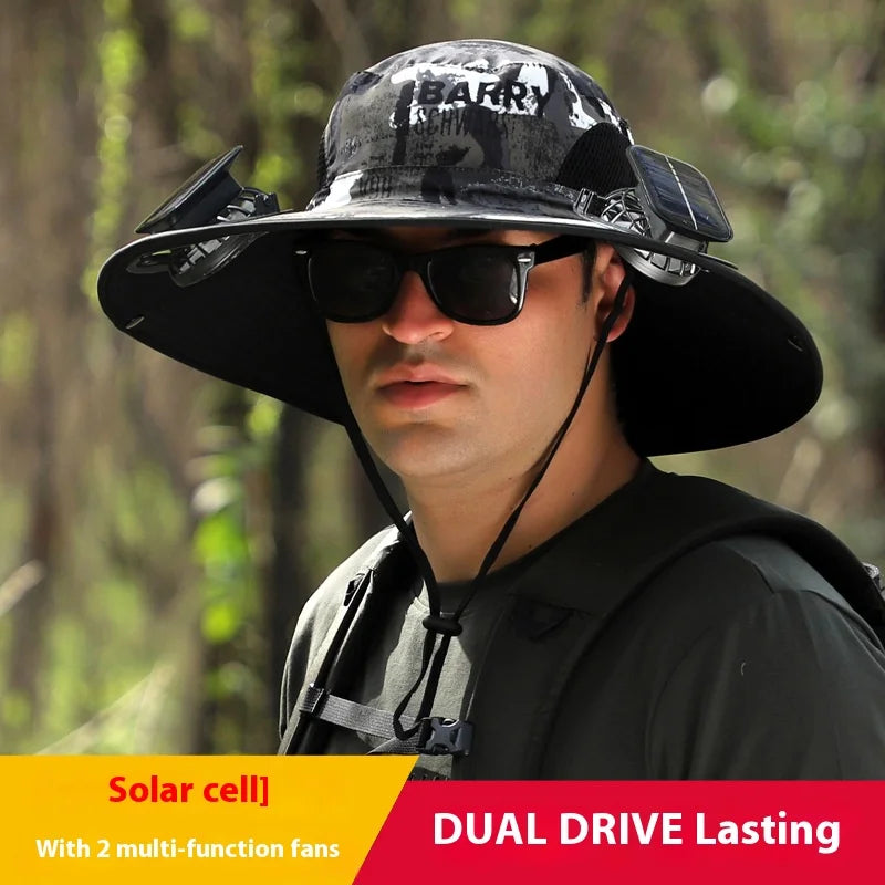 [Solar Fan Hat] Detachable Dual Fans Outdoor Solar-Powered Multifunctional Fan Hat - Adjustable Three-Speed Wind with USB Chargi Peaceful Pleasures Health and Wellness Style I Adjustable
