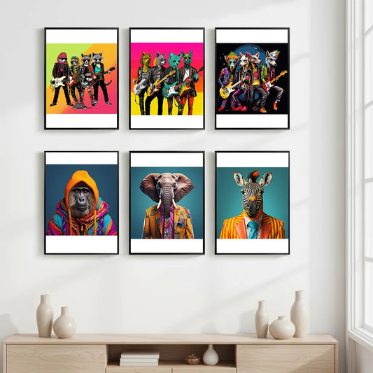 Cartoon Animal Band Canvas Wall Art | Western Style Decor Canvas Wall Art Peaceful Pleasures Health and Wellness