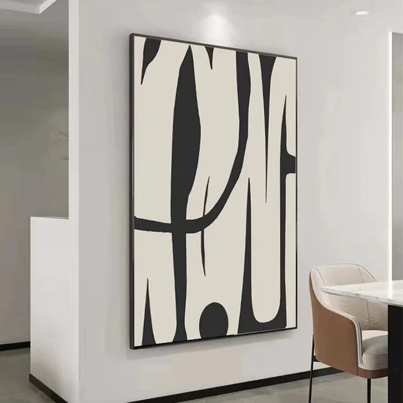 Hand-painted Large-scale Minimalist Modern Mural Art on Black and White Abstract Canvas, Living Room Art, Acrylic Oil Painting Peaceful Pleasures Health and Wellness