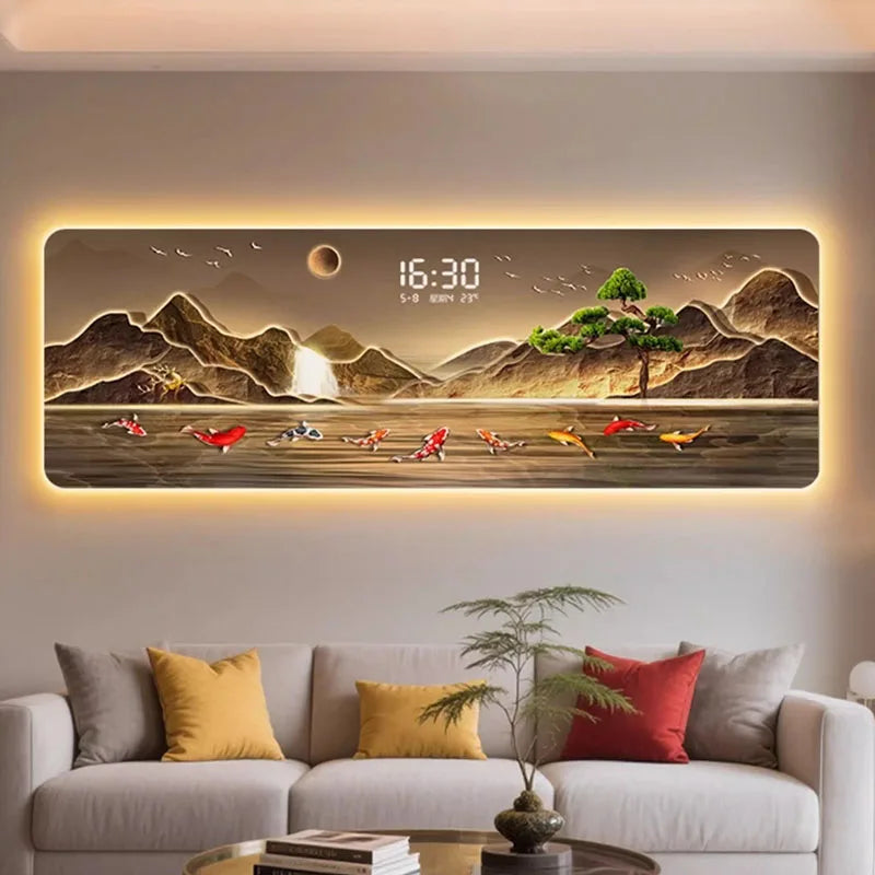 Wall Art Living Room Clock Wall Aesthetic With lamp Silent Fashion Wall Watch Xenomorph Mural Reloj Pared Interior Decoration Peaceful Pleasures Health and Wellness