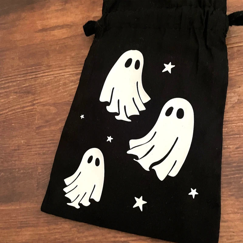 5-Pack Halloween Ghost Flannel Drawstring Bags for Tarot & Jewelry