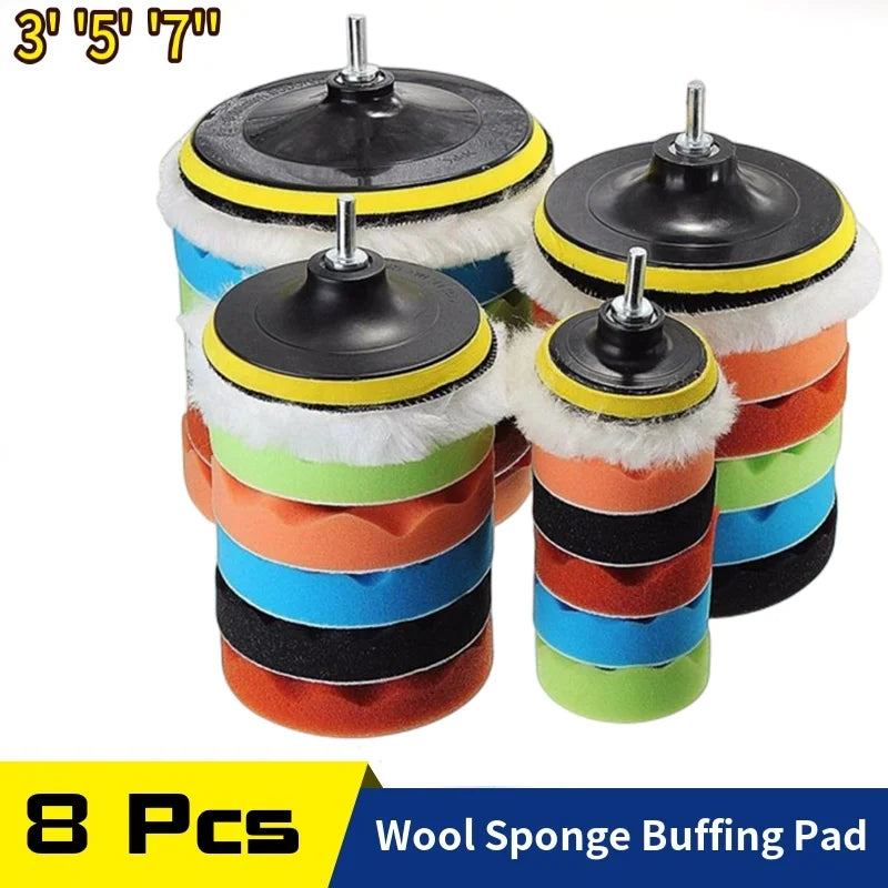 8-Piece Car Buffing Polishing Pad Kit 3/5/7" with Drill Adapter Peaceful Pleasures Health and Wellness 7 inches