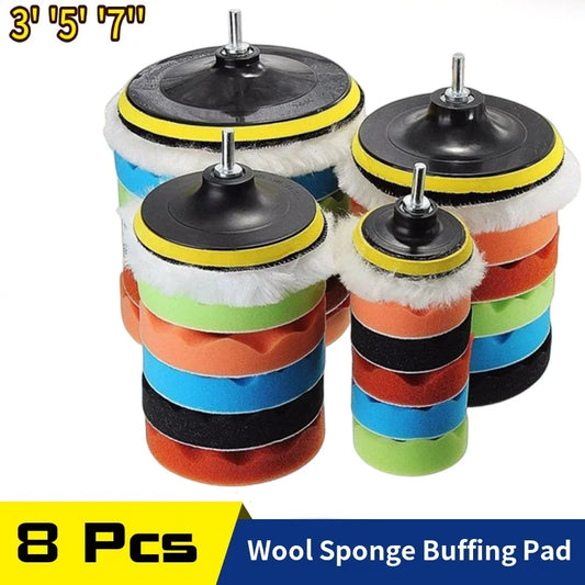 8-Piece Car Buffing Polishing Pad Kit 3/5/7" with Drill Adapter Peaceful Pleasures Health and Wellness 7 inches