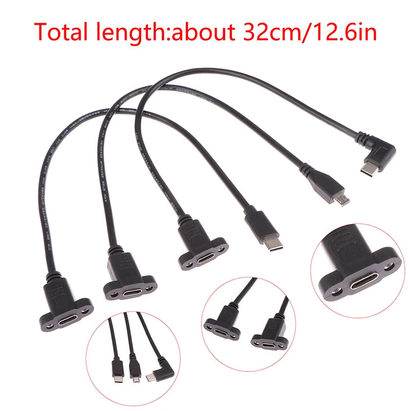 Micro Type USB USB 3.1 Male Connector To Type-c USB 3.1 Female Extension Cable 17mm With Screws Panel Mount Hole 0.3m Peaceful Pleasures Health and Wellness