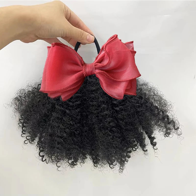 2pcs/ Luxury Kids Hair Buns Kids Afro Puff Soft Like Natural Human Hair Hand Feel Marley Kinky Bulk for Hair Girl with Elastic Peaceful Pleasures Health and Wellness colors 5