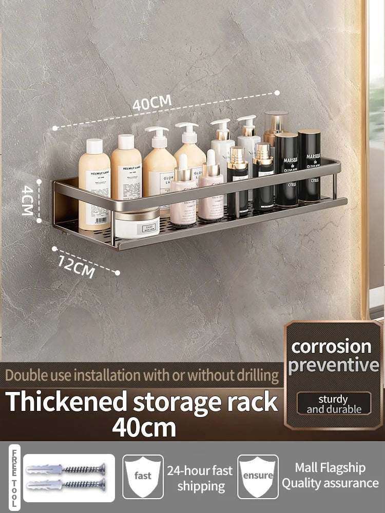 Wall-Mounted Bathroom Shelf & Towel Rack | Metal Storage Organizer