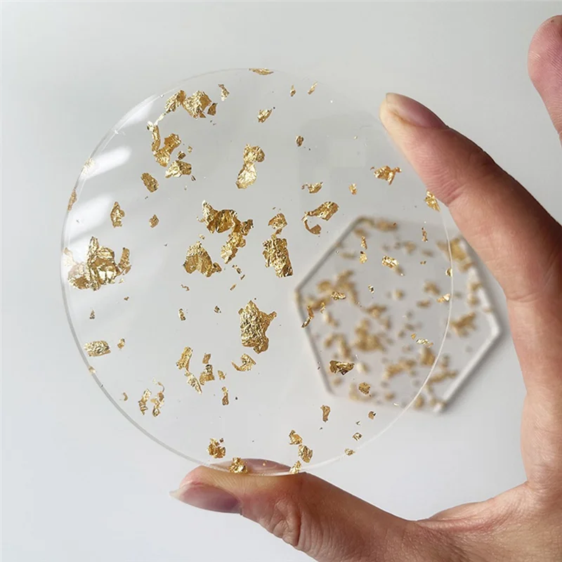 A36T-Gold Foil Acrylic Coasters Set Of 6 For Drinks Nordic Style Tea Coaster Coffee Cup Insulation Pad For Bowls,9.5X10.8Cm Dura Peaceful Pleasures Health and Wellness