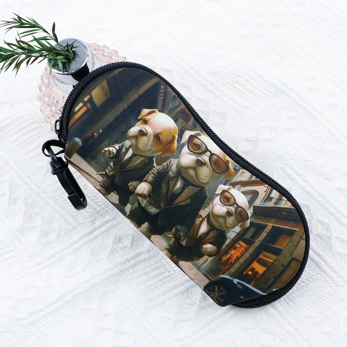 Cat & Dog Glasses Case with Carabiner Clip | Soft Eyeglass Pouch