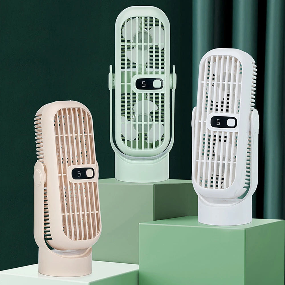 USB Electric Fan Double fan blades Portable 5 Speeds Ultra Quiet Table Fan Quiet Ventilator Desktop Fan Air Cooler for Room Home Peaceful Pleasures Health and Wellness