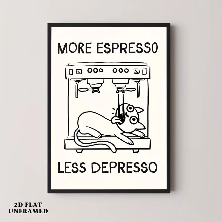 Coffee Cat Canvas Wall Art Print | Modern Home Decor Poster