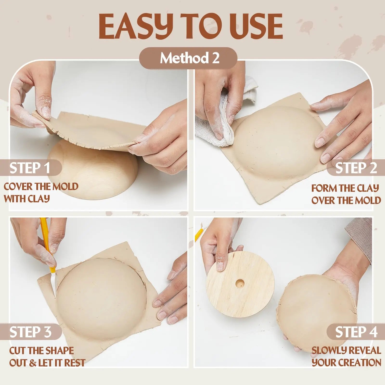 Pottery Molds 4.5/5.5/6.5 in Plaster Molds Wood Pottery Tools with Handle for DIY Bowls Plate Dish Slump Press Mold Peaceful Pleasures Health and Wellness