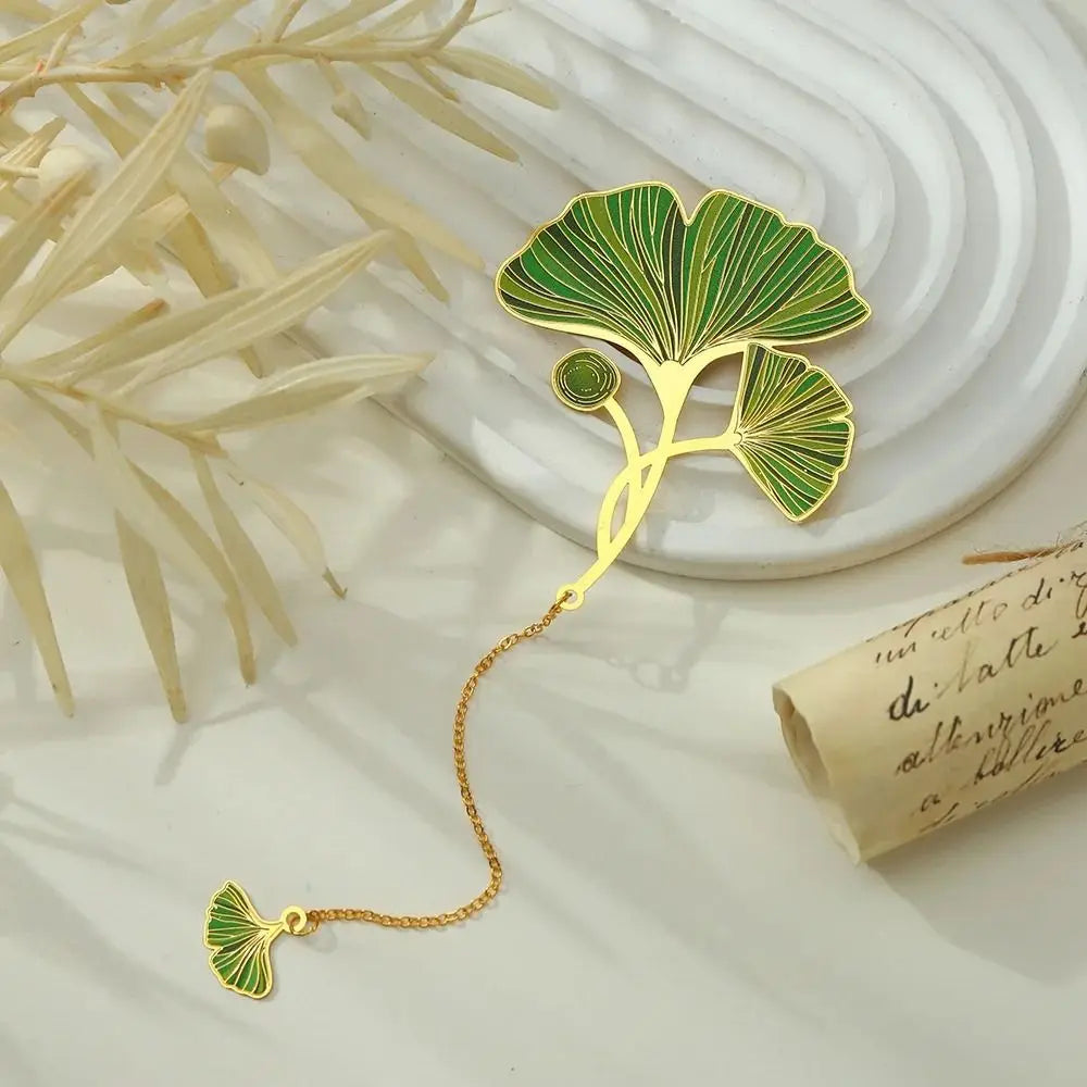 Lotus Leaf Metal Bookmark | Chinese Style Brass Tassel Gift