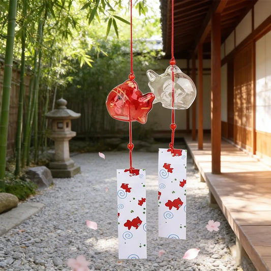 Japanese Furin Glass Goldfish Wind Chime | Zen Garden Decor Glass Wind Chime Peaceful Pleasures Health and Wellness