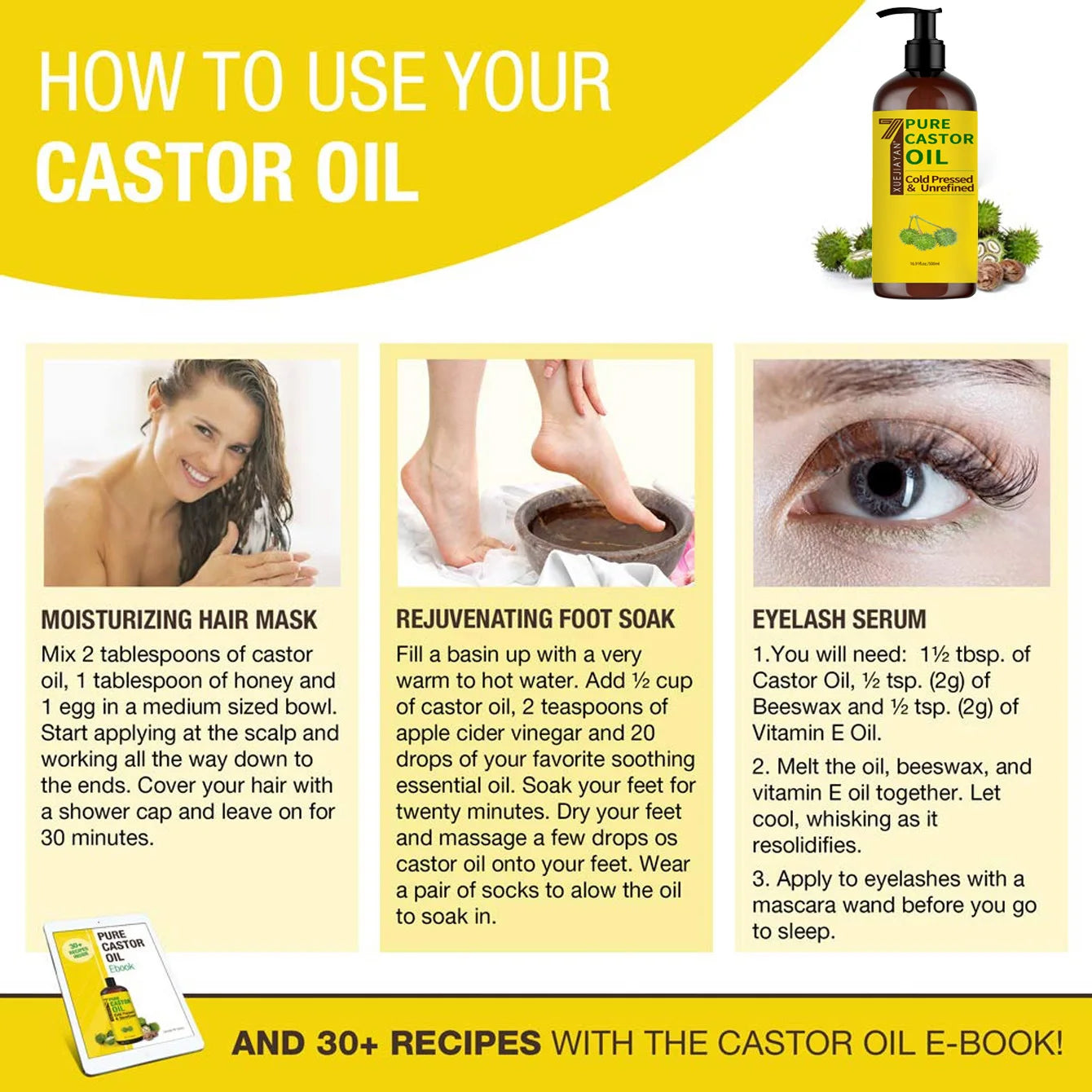 100% Pure And Castor Oil For Eyelashes Hair Growth, And Eyebrows - Carrier Oil For Essential Oils, Aromatherapy And Massage Peaceful Pleasures Health and Wellness