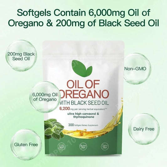 Oil of Oregano & Black Seed Organic Softgels | 300 Capsules Herbal Supplement Softgels Peaceful Pleasures Health and Wellness