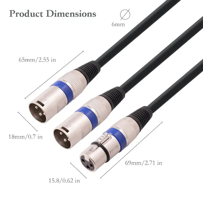 XLR Splitter Cable 3 Pin Female Dual Male Patch Y Balanced Microphone