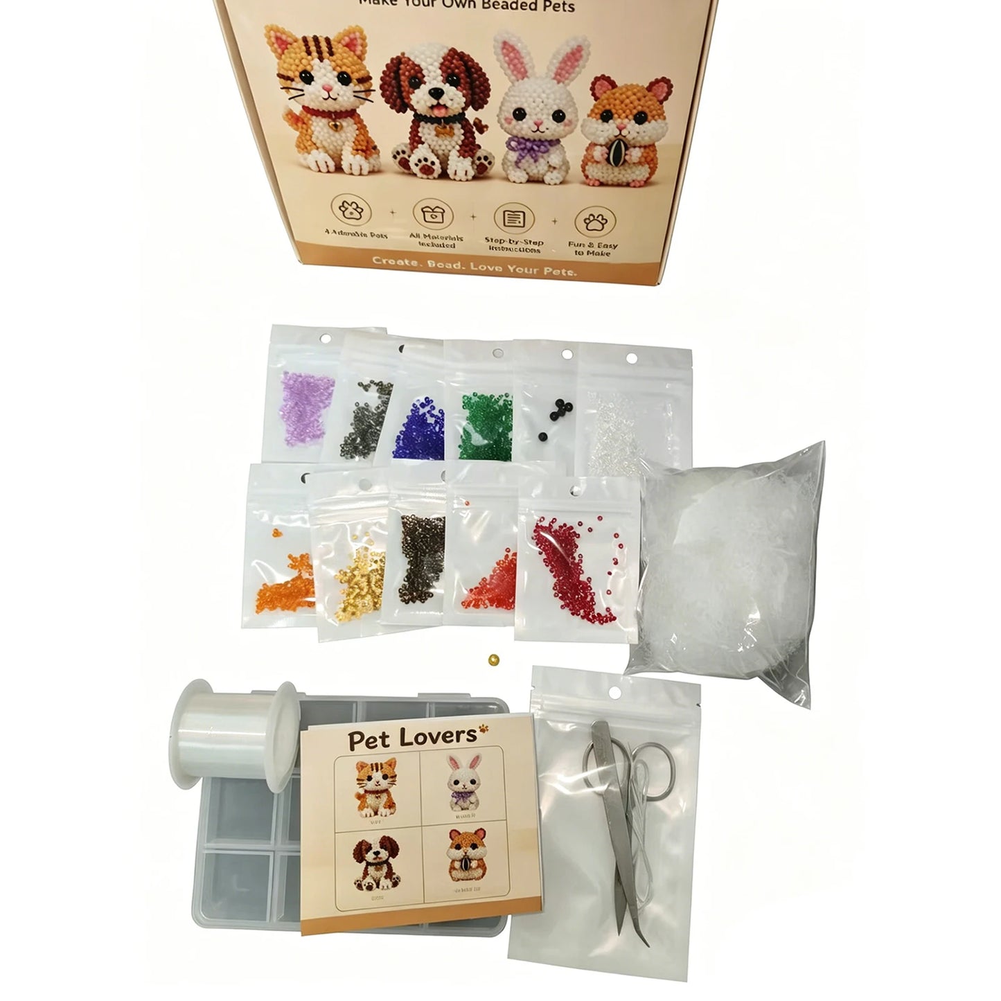 Handmade DIY Animal Bead Set,3D Beaded Animal Craft Kit,Bead Pet Keychain Making Kit,Rainy Day Indoor/Family Bonding Activities Peaceful Pleasures Health and Wellness C