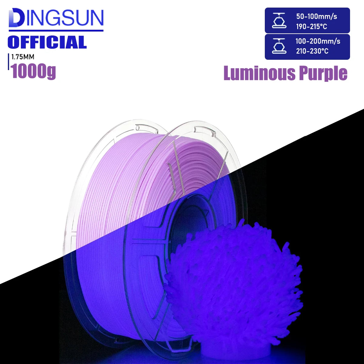 Glow in the Dark PLA Filament 1.75mm – Rainbow/Blue/Green/Purple
