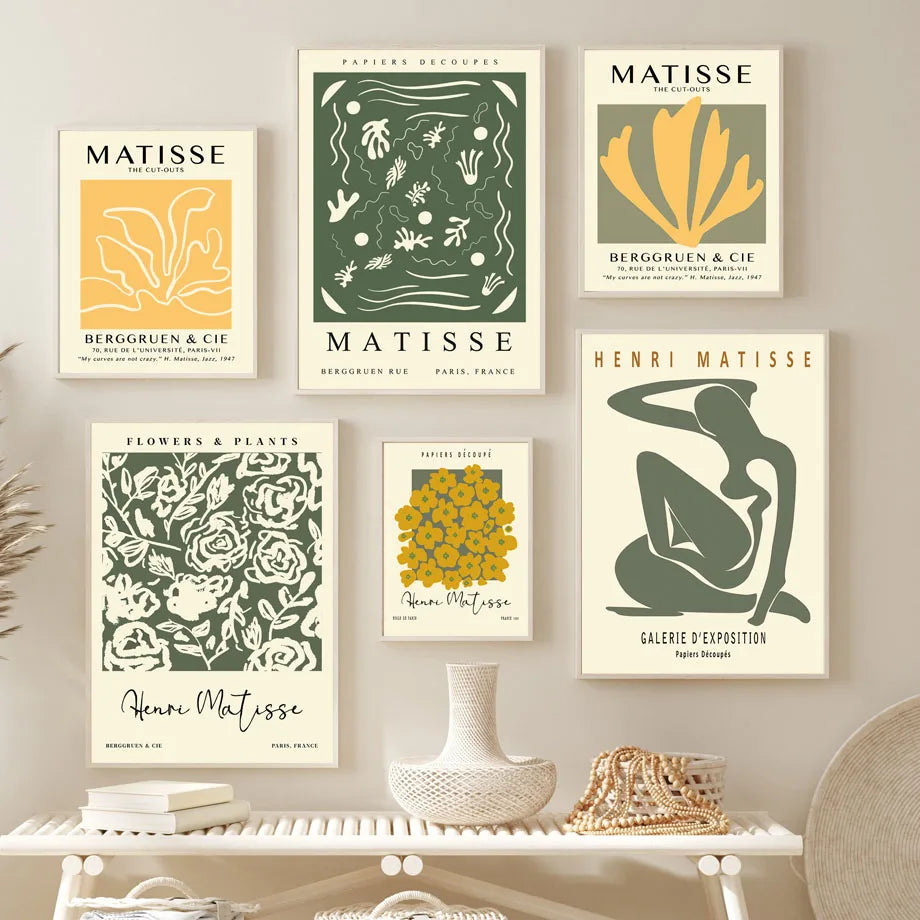 Sage Green Matisse Abstract Flower Canvas Wall Art Print