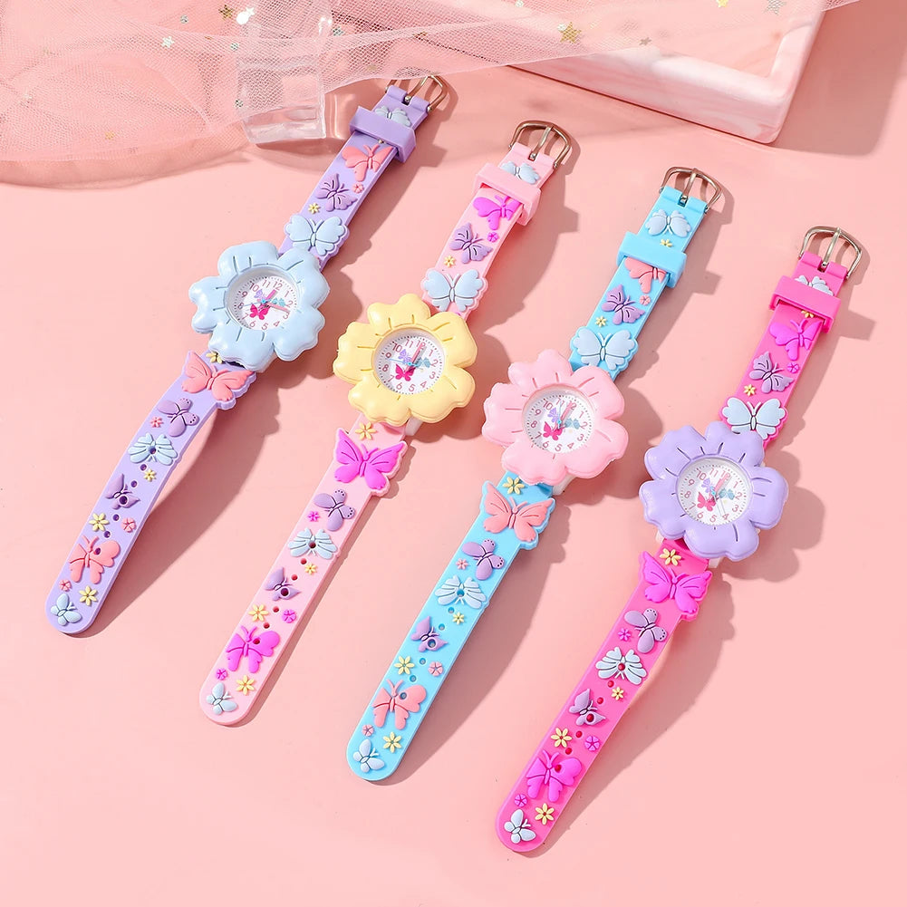 Kids Floral Silicone Wristwatch – Waterproof Cartoon Watch for Girls