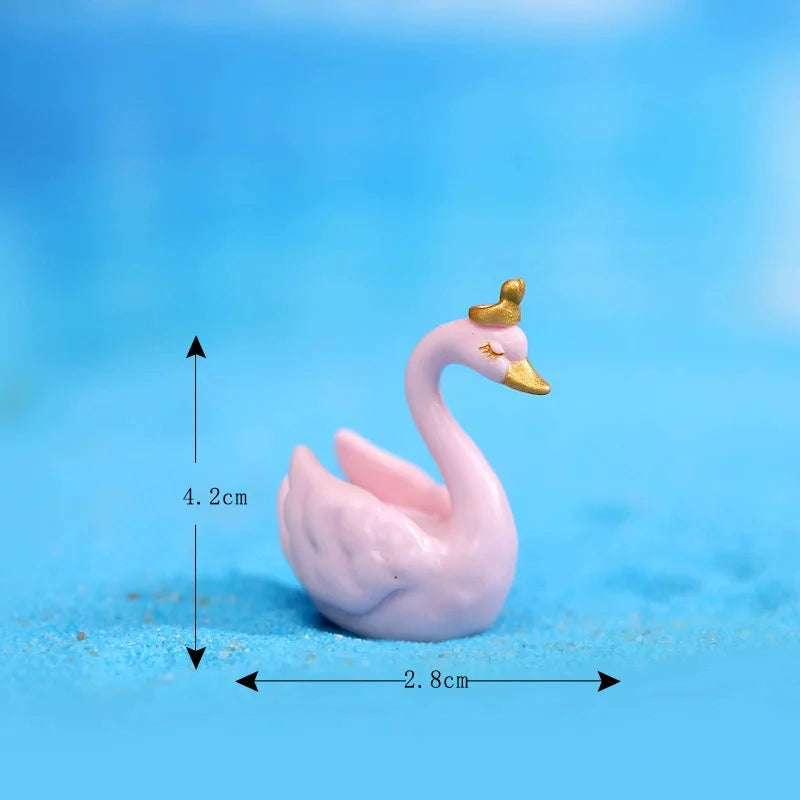 1Pcs Swan Couple Model DIY Fairy Miniature Bird Figure Resin/ PVC Figurine Terrarium Ornaments Valentine's Day Gift Fairy Garden Peaceful Pleasures Health and Wellness pink