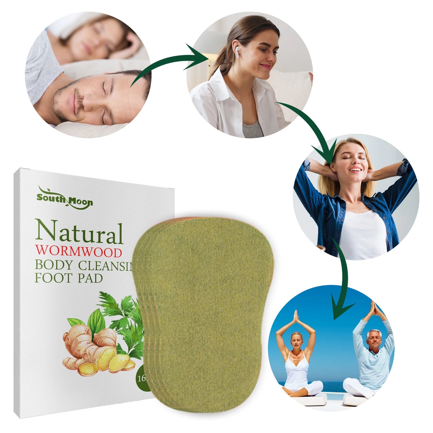 South Moon Wormwood Mugwort Herbal Foot Patches 16 Pcs