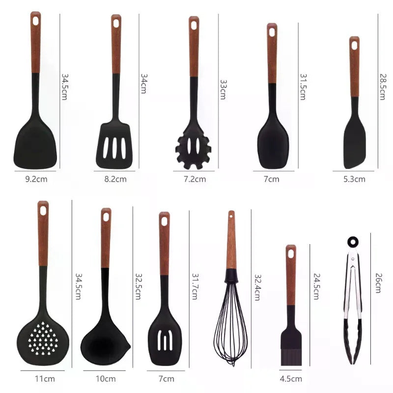 7-Piece Wooden Silicone Nonstick Kitchen Utensil Spatula Set Kitchen Utensil Set Peaceful Pleasures Health and Wellness