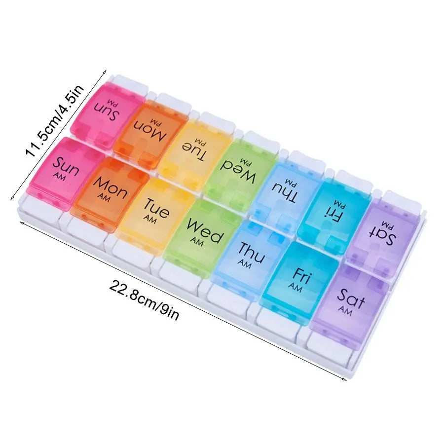 Weekly Pill Box (2x7 Days), Large Daily Pill Box, Easy to Open, BPA Free, Holds Medication/Vitamins/Fish Oil/Supplements Peaceful Pleasures Health and Wellness