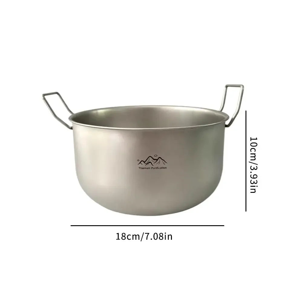 Ultralight Titanium Camping Soup Pot, Portable Foldable Bowl Handle Backpacking Pot for Hiking Trekking Picnic Fishing Cooking Peaceful Pleasures Health and Wellness