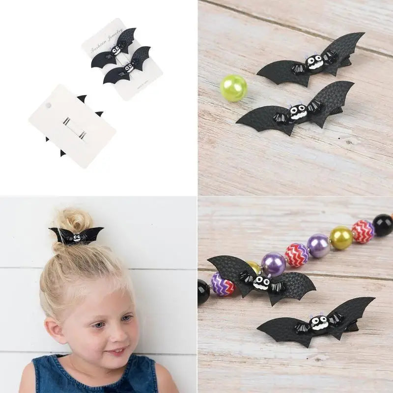 Halloween Bat Wing Hair Clips – PU Leather Barrettes 2 Pack