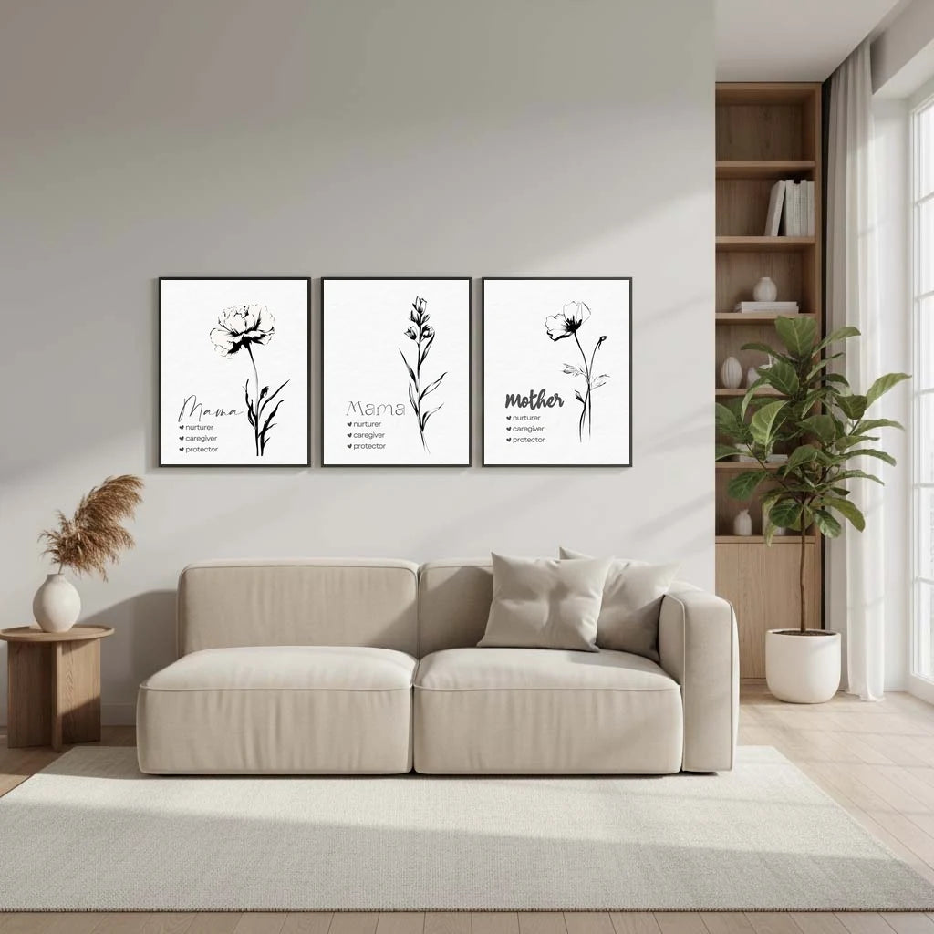 Black and White Flower Wall Art, Minimalist Canvas Painting, Poster Prints For Living Room Bedroom, Mother Day Gift Decor Peaceful Pleasures Health and Wellness