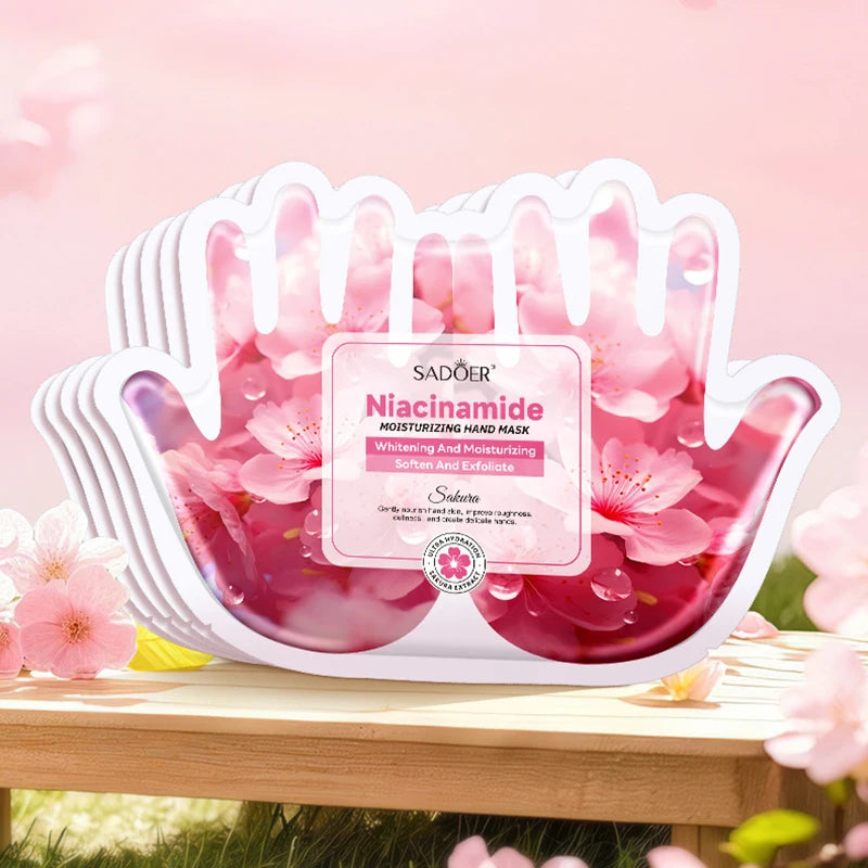 SADOER Sakura Niacinamide Hand Mask Gloves | 5 Pairs Moisturizing
