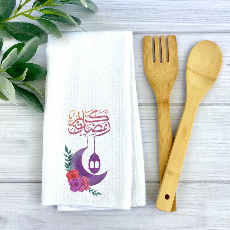 Ramadan Kareem Waffle Weave Dish Towel | Eid Mubarak Kitchen Gift Decorative Dish Towel Peaceful Pleasures Health and Wellness D 30x70cm