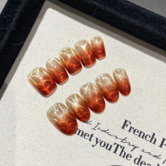 Glitter Gradient Red Cat Eye Press On Nails | Full Cover Set Press On Nails Peaceful Pleasures Health and Wellness