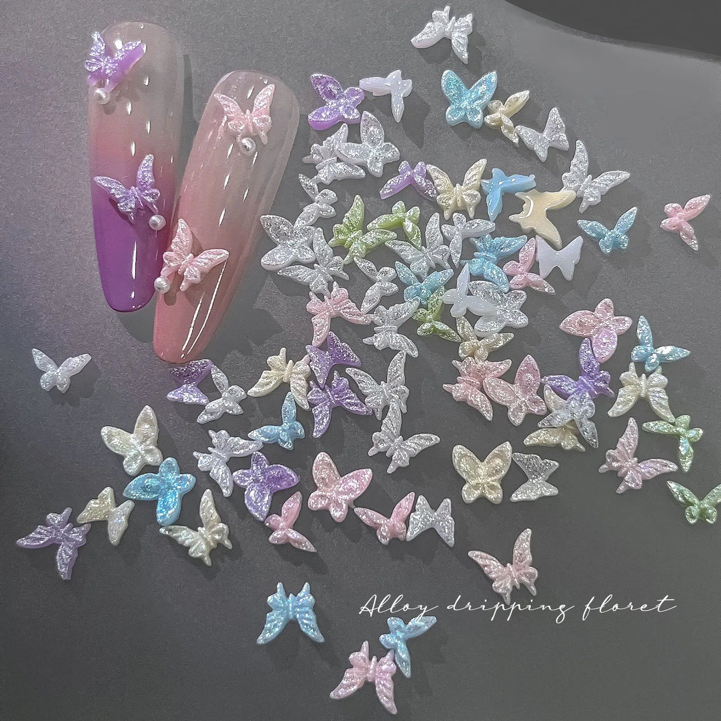 50pcs 3D Glitter Butterfly Nail Charms | Resin Nail Art Decor
